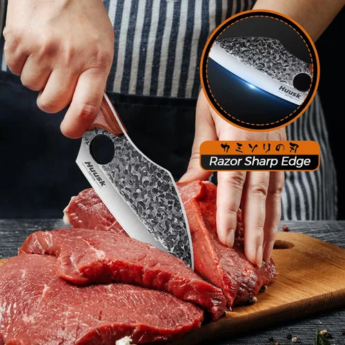 Vista 5 de Huusk Sharp - Cuchillo pequeño para carne, con funda de cuero, cuchillo de campamento para cocinar al aire libre, regalo vikingo