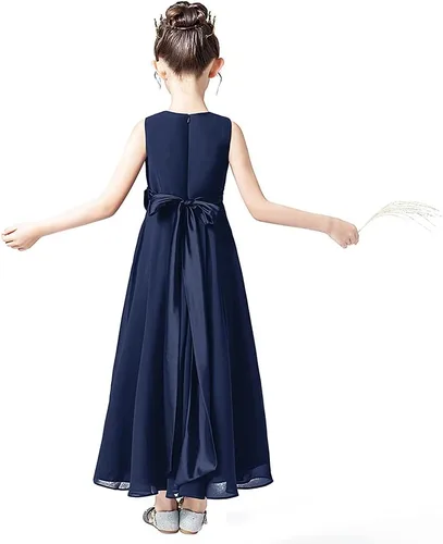 Vista 3 de Vestido largo de dama de honor para niña, vestido formal de gasa sin mangas para niñas de flores