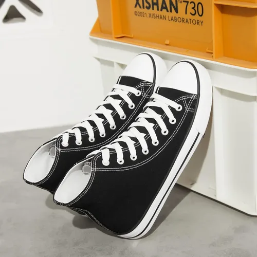 Vista 5 de Zapatillas de lona altas para hombre, zapatos de lona casuales con cordones para hombre, zapatos de lona de moda blanca y negra para caminar