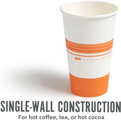 Vista 3 de Staples Perk - Vasos calientes de papel de 16 onzas, 500 unidades de tazas de café desechables a granel para bebidas calientes, blanco/naranja
