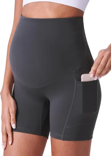 Vista 17 de POSHDIVAH Pantalones cortos de maternidad para mujer de 5 pulgadas 2 piezas negro