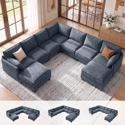 Vista 17 de Sofá modular en forma de U, sofá de nube de 116" para sala de estar Gris-oscuro