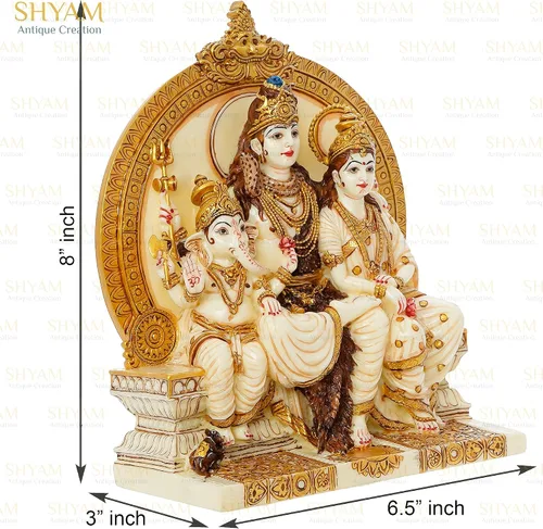 Vista 4 de Estatua de la familia hindú Lord Shiva - Escultura de ídolo de Shiv, Parvati y Ganesh, figura de Dios Shiv Parivaar, ídolos de dios hindúes