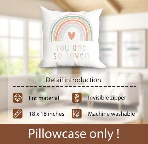 Vista 6 de You Are So Loved - Funda de almohada bohemia con diseño de arco iris, 18 x 18 pulgadas, funda de cojín decorativa para sofá, cama, decoración Color_1
