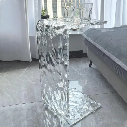 Vista 7 de Mesa auxiliar en forma de C de acrílico marrón, 25,6 EN C en forma de mesa auxiliar para sofá Mesa auxiliar acrílica multiusos en C, mesa auxiliar