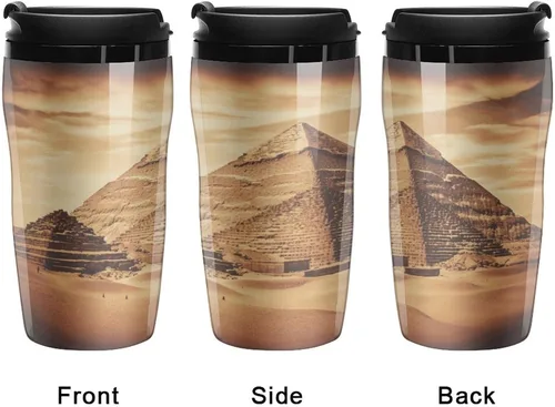 Vista 4 de Vintage Great Egyptian Pyramid Coffee Cup Hot Coffee Travel Mug Reusable Iced Coffee Cups Double Heat Insulation Coffee Mug with Leak-Proof Lid
