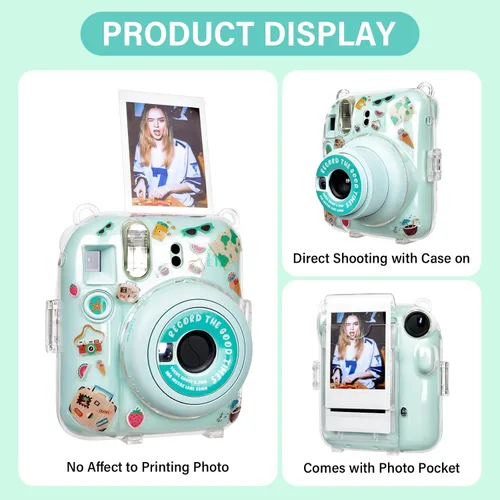 Vista 4 de Funda rígida transparente mejorada con adhesivo de bricolaje para cámara instantánea Fujifilm Instax Mini 12, funda transparente Instax Mini 12