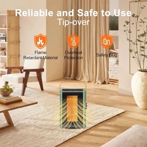 Vista 5 de Calentador de espacio de 1500 W para uso en interiores, calentador eléctrico portátil PTC de 110 V, calefacción rápida de habitación, calentador