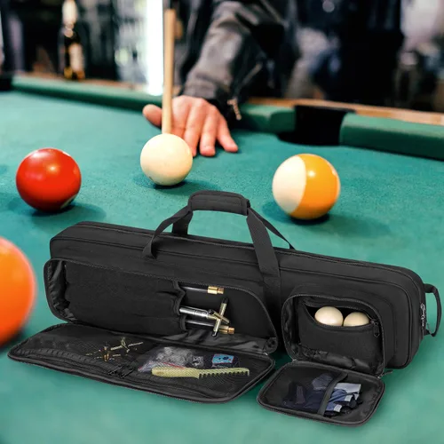 Vista 7 de GOBUROS Estuche para taco de billar de 4 x 5, funda de transporte con capacidad para 4 traseros y 5 ejes, bolsa suave para palos de piscina