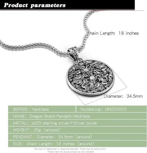 Vista 3 de Dankadi Collar de plata de ley 925 para hombre, 100 % de plata de ley 925, diseño vintage, colgante de dragón, joyería de plata para hombre, regalo
