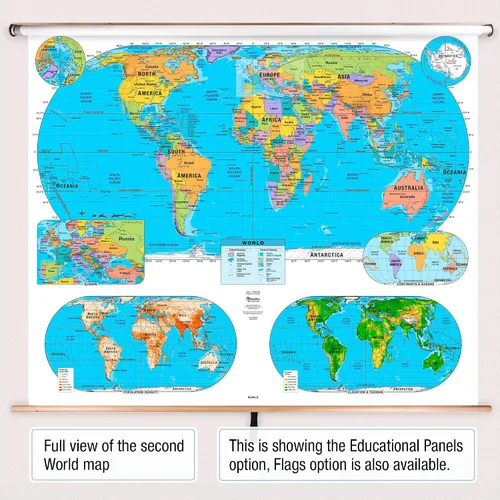 Vista 4 de BrightWay Educational - Juego de mapas desplegables para aulas intermedias de Estados Unidos y mundo [con paneles educativos] Mapas de pared