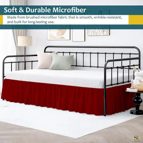 Vista 2 de Falda de cama con volantes con esquinas divididas para camas de día, cobertura de tres lados, fácil ajuste, fabricada con microfibra cepillada