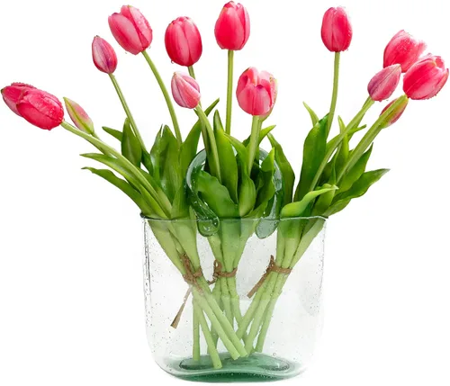 Vista 15 de DUYONE 15 flores de tulipanes artificiales, ramo de látex de tacto real, tulipanes falsos para oficina, boda, fiesta, hogar, cocina, jardín