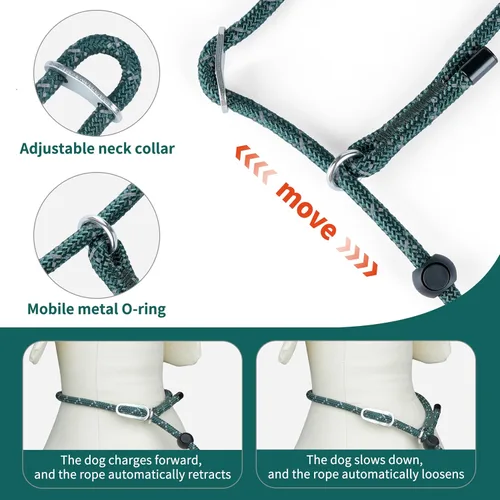 Vista 2 de Correa antideslizante para perro, correa y collar de entrenamiento resistente sin tirones con antienredos, mango acolchado e hilo reflectante