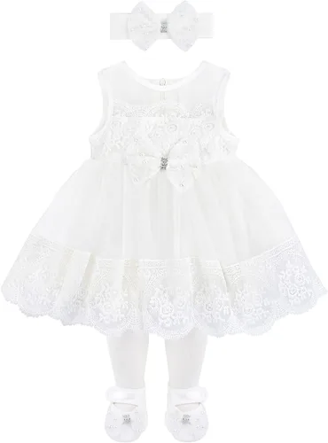 Vista 4 de Taffy - Vestido bordado de bautizo para bebé, 6 piezas, de 0 a 3 meses, color blanco, Blanco