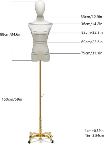 Vista 4 de Forma de vestido de maniquí femenino ajustable beige con base giratoria para ropa, exhibición de joyas y sastrería, perfecto para uso minorista