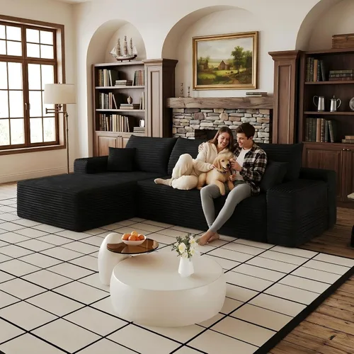 Vista 3 de Sofá modular Cloud de 107 pulgadas, sofá modular en forma de L con diván de gran tamaño orientado hacia la izquierda, sofá de pana de asiento