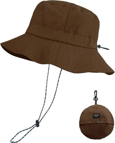 Vista 8 de PFFY Packable Sun Bucket Hat for Men Women Outdoor UV Protection Sun Hats Caqui