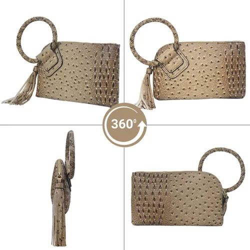 Vista 4 de NGIL Mini bolso de pulsera de piel sintética para mujer con borla de flecos, cartera de pulsera para mujer