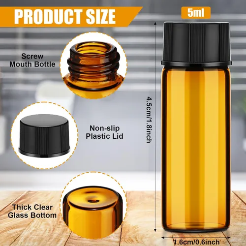 Vista 2 de Tanlade 100 botellas pequeñas de vidrio de 0.2 fl oz (1/6 onzas), botella de aceite esencial con tapas de rosca de plástico y embudo de plástico