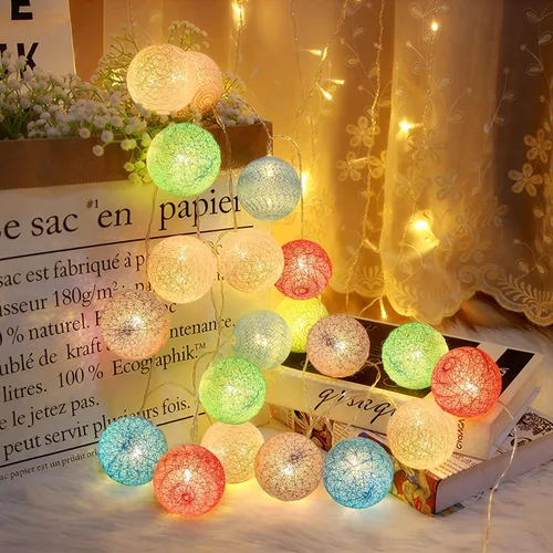 Vista 12 de Anordsem Guirnalda de luces de batería para interior: 6.88 pies/10 linternas LED de bolas de algodón, paquete de 2 – Iluminación acogedora de hadas