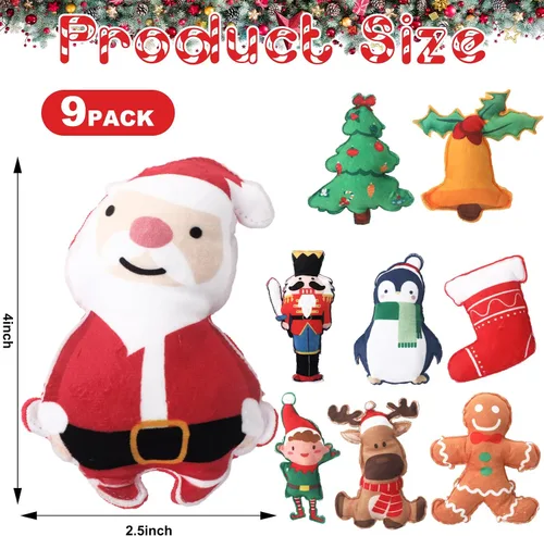 Vista 2 de Hiboom Mini Juguetes de Peluche de Navidad para Perros Chirriantes para Cachorros Interactivos Duraderos para Masticar Juguetes de Peluche