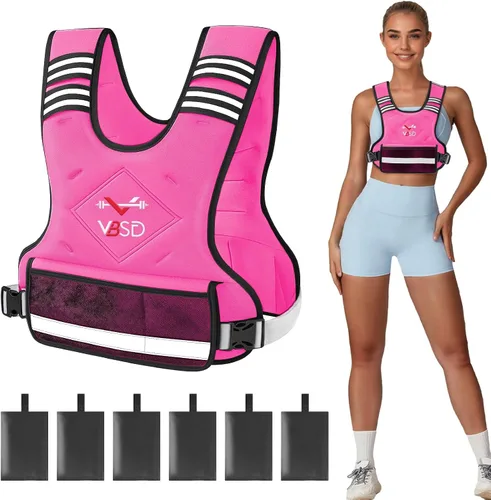 Vista 11 de VBSD Adjustable Weighted Vest for Women Men 4-10lb/11-20lb/20-32lb Vest with 6 Ironsand Weights Body Weight Vest with Reflective Strip for Running