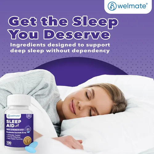 Vista 4 de WELMATE - Ayuda para dormir nocturno - Succinato de doxilamina 25 mg - para adultos y niños mayores de 12 años - 100 tabletas