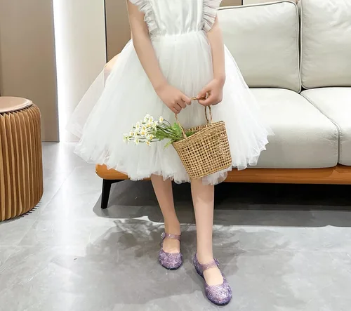 Vista 3 de Sandalias de gelatina para niñas, zapatos de vestir de princesa para niña pequeña, talla 9, fiesta de baile de reina, cosplay, gelatinas, disfraces