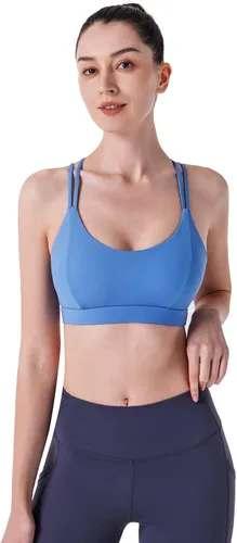 Vista 6 de RUNNING GIRL Brasier deportivo con espalda en Y para mujer, de impacto medio, sin varillas, acolchado, para yoga, camiseta corta para correr
