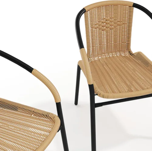 Vista 13 de Flash Furniture Lila Paquete de 2 Sillas Apilables de Ratán Beige para Restaurante Interior-Exterior