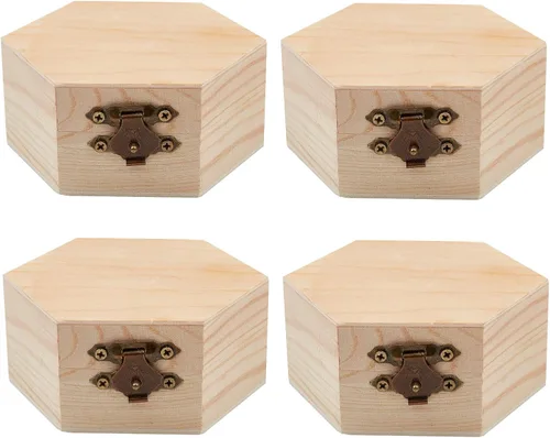 Vista 8 de GORGECRAFT 2 cajas de madera sin terminar hexagonal, caja de almacenamiento de madera con tapa con bisagras y cierre frontal para bricolaje