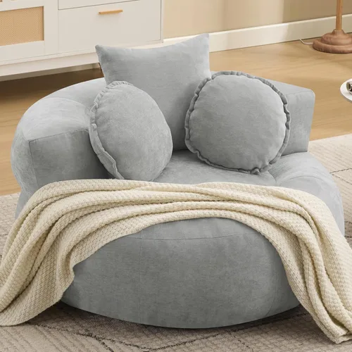 Vista 15 de WUTUTUEE Silla Sofá de Piso Redonda de Gran Tamaño, Chaise Lounge Circular de Chenilla Comprimida, Sin Montaje, Silla de Barril Sin Huesos, Sofá