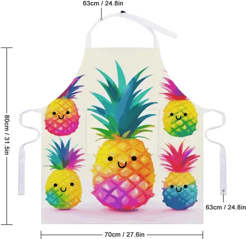 Vista 2 de MUSM Apron for Adults - 27.6 X 31.5 Inch, Heavy-Duty Polyester Aprons with Two Large Pockets, Waterproof Rainbow Pineapple Cartoon Kitchen Apron for