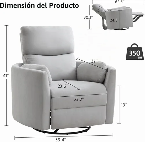 Vista 2 de Jocisland Silla mecedora eléctrica para cuarto de bebé, reclinable Gris claro