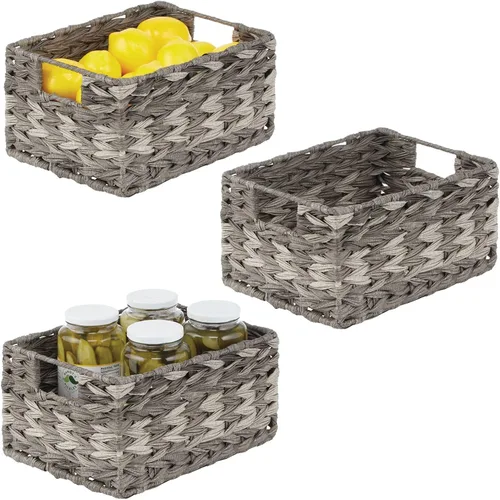 Vista 11 de mDesign Cesta organizadora de almacenamiento de alimentos tejida para cocina, despensa, caja organizadora de contenedores para armarios, estantes