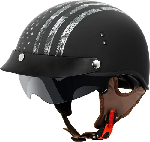 Vista 7 de VCAN Cruiser - Casco de motocicleta de media cara con visera abatible, pico extraíble y hebilla de liberación rápida