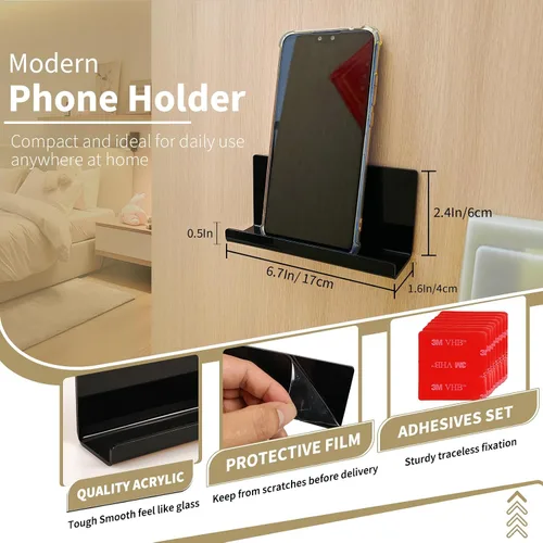 Vista 2 de Soporte de Teléfono con Tableta Adhesiva Montado en Pared, Estantes Flotantes de Acrílico, Soporte de Pared para eReader y Smartphone
