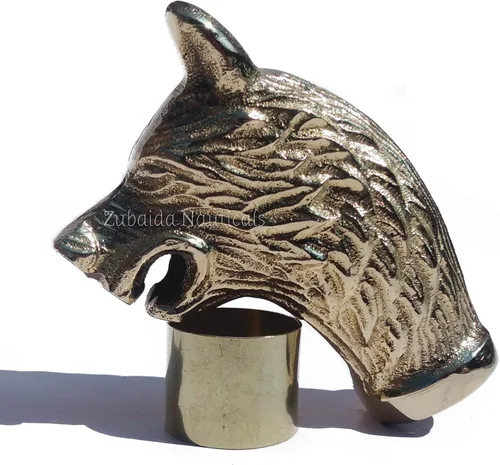 Vista 7 de Mango de cabeza de lobo de latón macizo con relieve antiguo para bastones de bastones