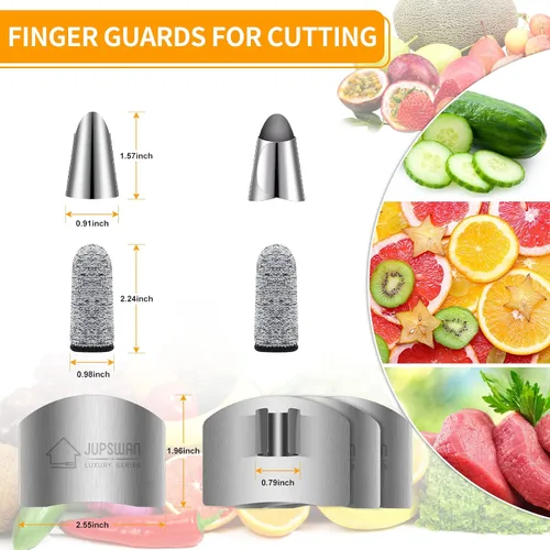 Vista 2 de Jupswan 8 protectores de dedos para cortar herramienta de cocina, protector de dedos de acero inoxidable para evitar dañar al cortar y cortar
