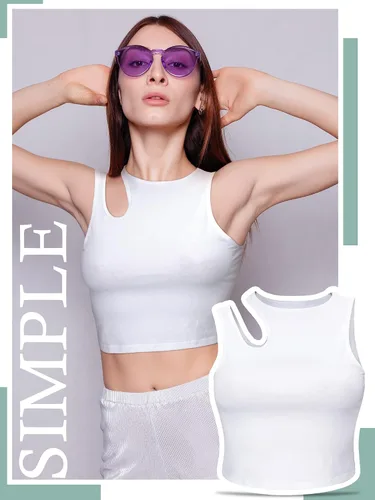 Vista 2 de Geyoga 8 piezas de camiseta básica sin mangas para mujer, sin mangas, espalda cruzada, para yoga, correr