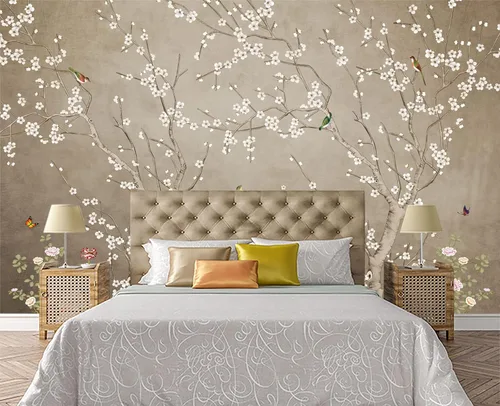 Vista 15 de Papel pintado 3D de flores doradas en relieve para dormitorio, 103 x 69 pulgadas