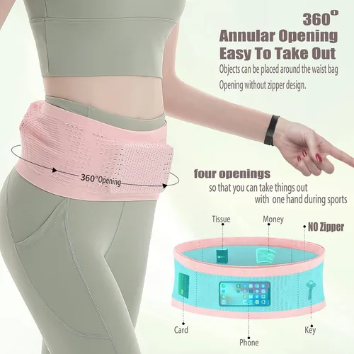 Vista 6 de Cinturón Delgado de Correr para Hombres y Mujeres, Riñonera de Correr, Soporte de Teléfono para Correr, Bolsa de Cintura, Bolsa de Almacenamiento