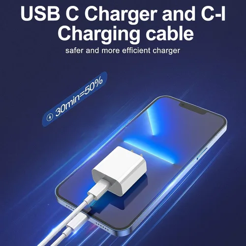 Vista 3 de Cargador de iPhone de carga rápida, paquete de 2 bloques de carga de pared tipo C con 2 unidades [6 pies y 10 pies] cable USB C a Lightning