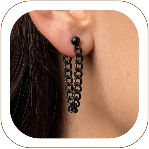 Vista 13 de ChainsHouse Huggie Hoop Earrings for Men Women, Stainless Steel A: Aro de cuentas (1 par) - Plata