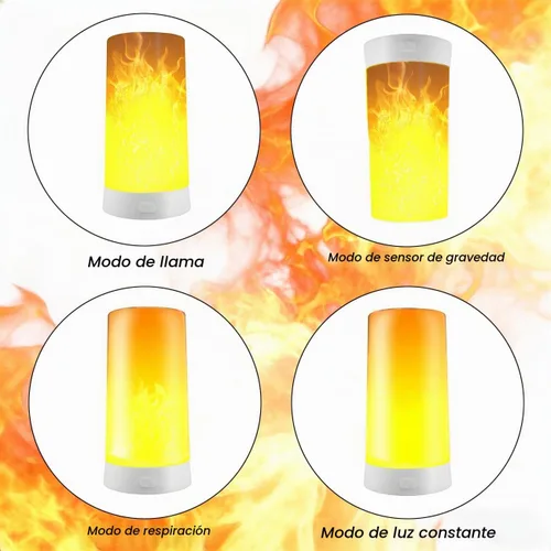 Vista 2 de Luz LED con efecto de llama, lámpara de fuego recargable USB con control