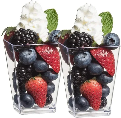 Vista 6 de Zappy Mini tazas de postre de plástico de 50 onzas con cucharas, cuadradas, vasos desechables para fiestas