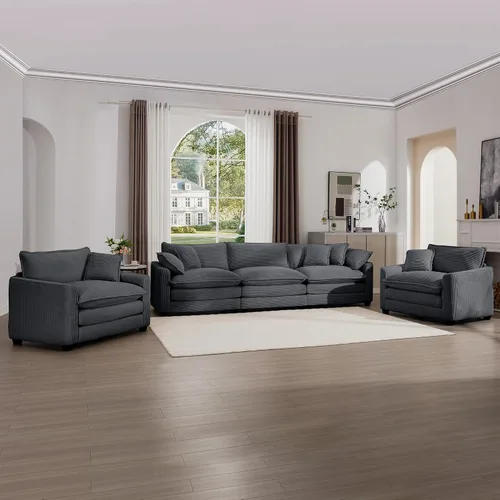 Vista 29 de Juego de sofá de 2 piezas de gran tamaño para sala de estar, sofá biplaza y sofá individual, asiento modular modular profundo de pana cómodos sofás