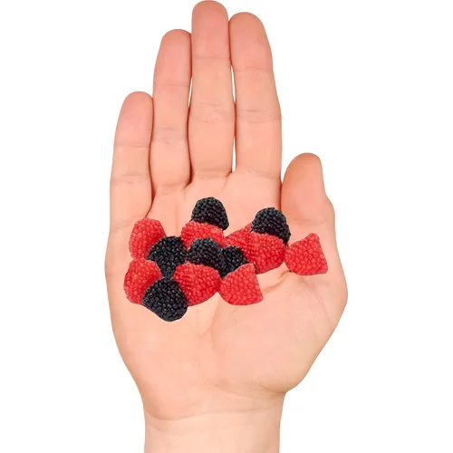Vista 6 de Needzo Bolsas de bocadillos de gomitas de Jelly Bean Frambuesas y moras para llevar, caramelos masticables de tamaño bocado, caramelos de goma