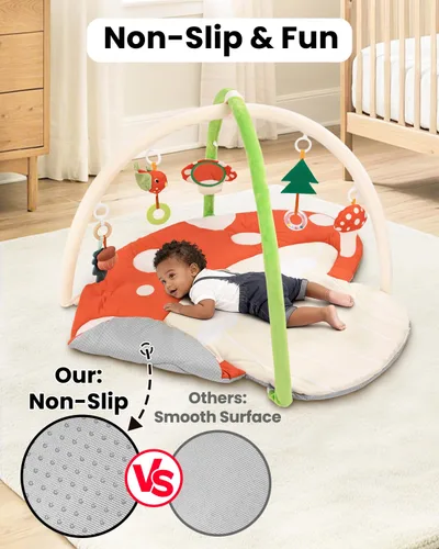 Vista 2 de Gimnasio de juego para bebé, lavable a máquina Extra Large Activity Mat, Tummy Time Mat with 5 Detachable Toys for Motor Skills, Non-Slip Bottom